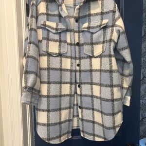 Blue and White Plaid Utility Jacket
